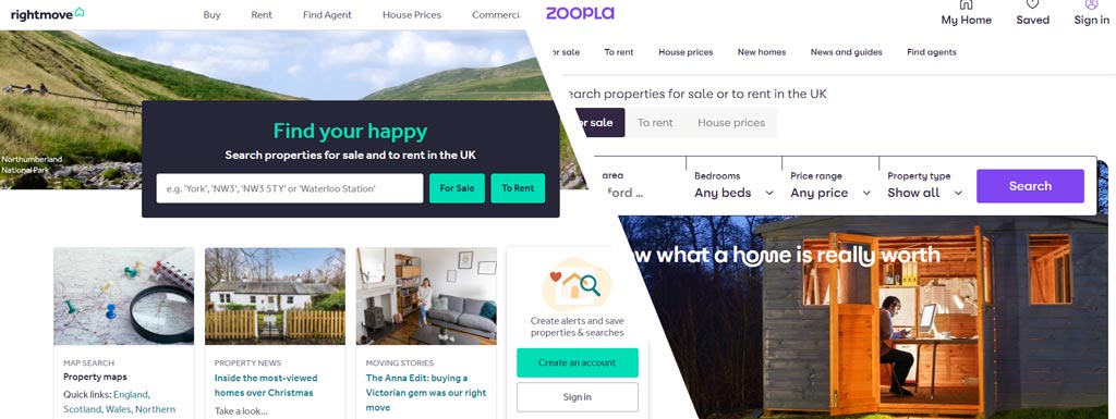 Portale Rightmove i Zoopla gdzie ogłaszane są oferty kupna nieruchomości w UK